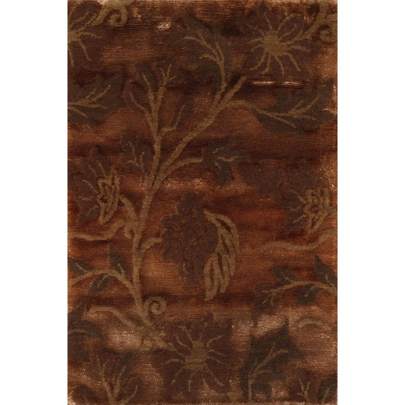 2' x 3' Hand Knotted Wool & Silk Transitional Tibetan Oriental Area Rug Brown