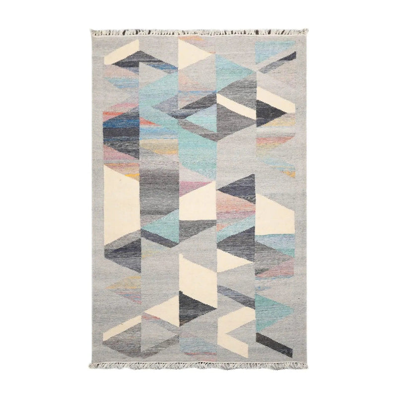 5' x 8' Indoor Outdoor Hand Woven 100% Recycled PET Yarn Modern Kilim Area Rug Gray