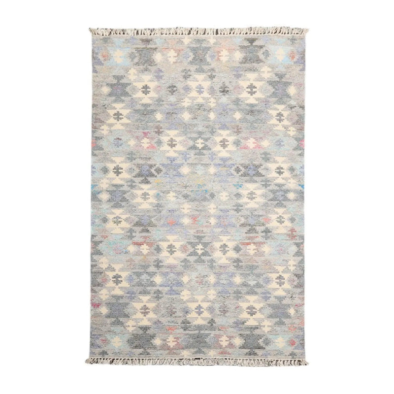 5' x 8'  Indoor OutdoorHand Woven 100% Recycled PET Yarn Modern Kilim Area Rug Gray
