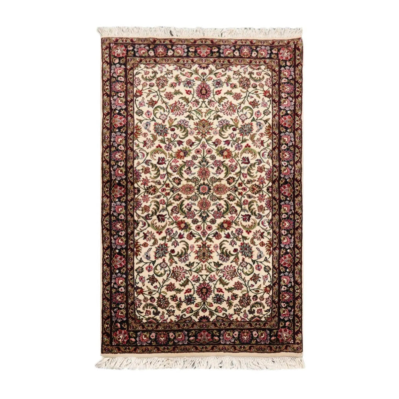 3’ x 5’ Hand Knotted Wool Traditional Indo Kashaan Oriental Area Rug Ivory