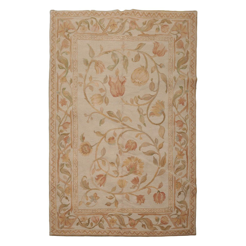 6’x9’4"Hand Knotted 100% Wool French Aubusson Savonnerie Area Rug Beige