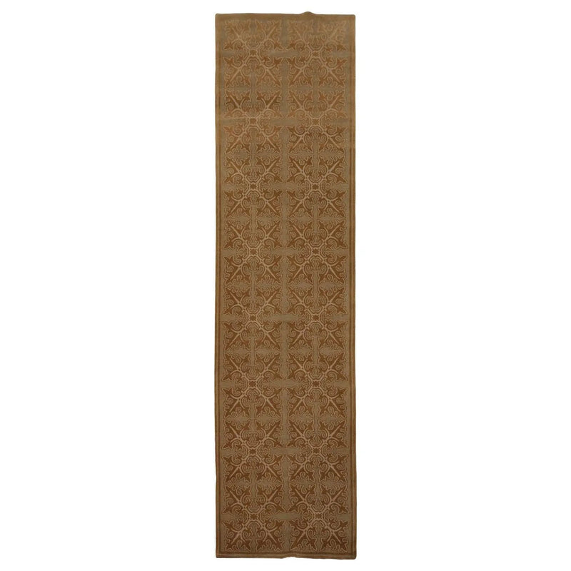 3’1” x 12’ Lapchi Runner Hand Knotted Mandala Tiles Wool Tibetan Area Rug Moss