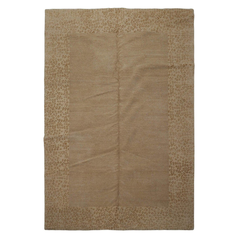 6'1" x 9' Lapchi Hand Knotted Wool & Silk Animal Print Tibetan Area Rug Beige