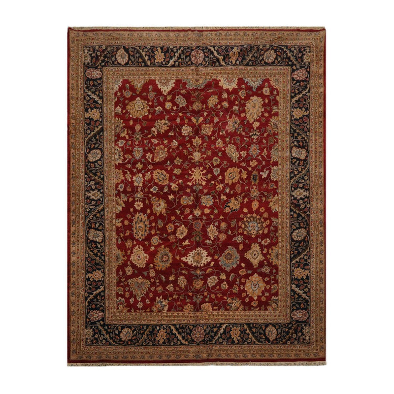 7’9”x10’4" Hand Knotted Wool Traditional Agra Oriental Area Rug Red Black
