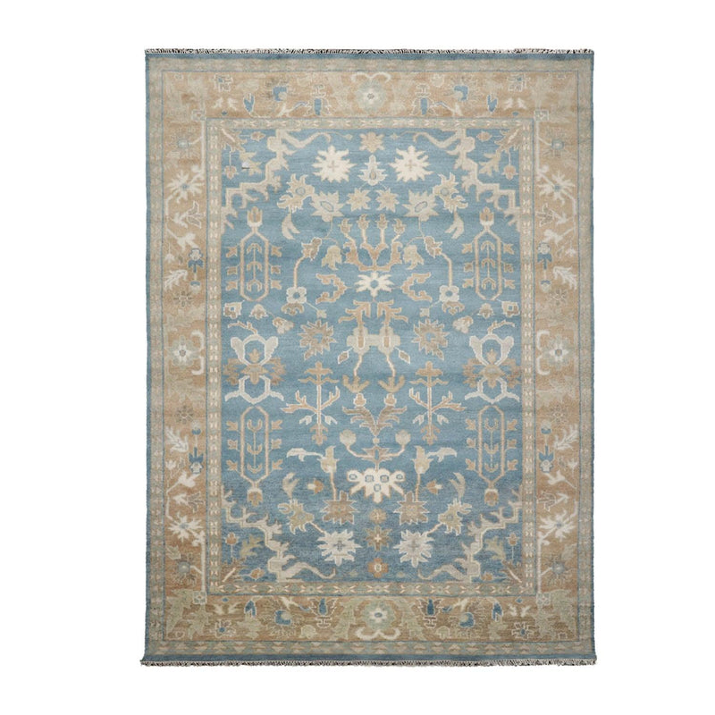 8’11" x 11’11”Muted Hand Knotted Wool Traditional Indo Herizz Area Rug Blue