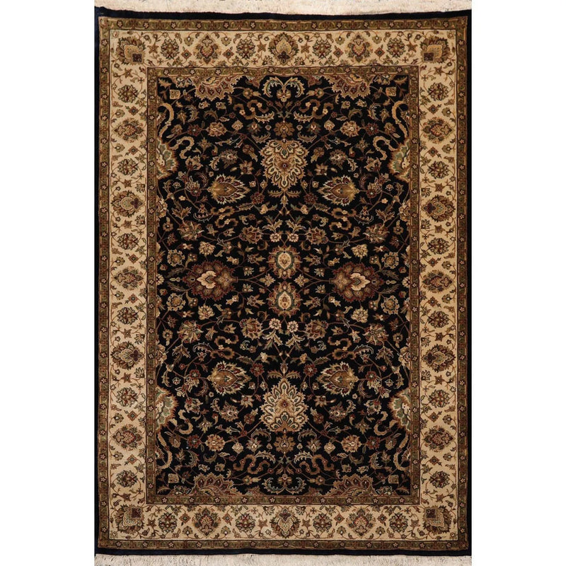 6' x 9' Hand Knotted Wool & Silk Pak Persian 16/18 300 KPSI Area Rug Black