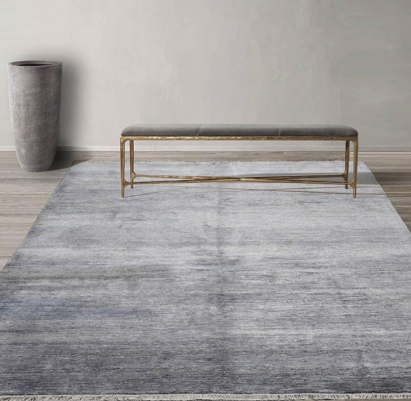 7’11"x10’9" Hand Knotted 100% Bamboo Silk Modern Tibetan Oriental Area Rug Gray