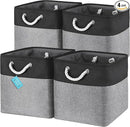 OrganiHaus 13x13 Cube Storage Bins 4 Pack, Foldable Cube Storage Organizer w/ Rope Handles, Collapsible Fabric Bins for Toys, Clothes & Closet Organization, Fabric Square Baskets - Gray/Black by CozyNest Decor