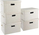 Medium 15" 21 Quart Collapsible Stackable Storage Bins with Lids, 5 Packs Beige Foldable Fabric Closet Boxes Heavy-duty Lidded Linen Cube Baskets Container Organizers and Storage by CozyNest Decor