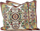 Tache Rococo Elegant Ornate Ivory Colorful Paisley Cotton Linen 18x18 Tapestry Woven Cushion Throw Pillow Cover 2 Pieces by CozyNest Decor