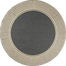nuLOOM 6'7" Round Outdoor Area Rug, Casual Design With Striped Border, Stain Resistant, Highly Durable, For Patio, Balcony, Bedroom, Living Room, Dining Room, Bathroom, Dark Grey by CozyNest Decor