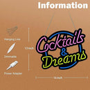 Ultrathin Cocktails Dreams Neon Sign Art Wall Lights for Bedroom Windows Glass Hotel Pub Cafe Wedding Birthday Party Gifts by CozyNest Decor
