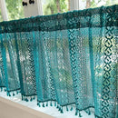 Sutuo Home Boho Valance Tier Curtains Crochet Lace Sheer Bohemian Hollow Knitted with Tassels, Privacy Vintage Rustic Farmhouse Drapes for Kitchen, Rod Pocket 1 Panel 59" W x 36" L, Turquoise by CozyNest Decor