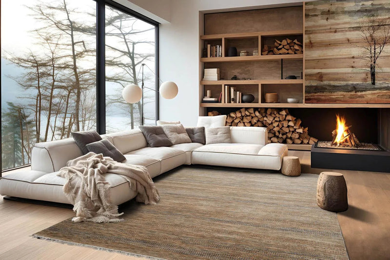 8'x10' Moss Hand Knotted Modern Geometric Tibetan Wool and Bamboo Silk Oriental Area Rug