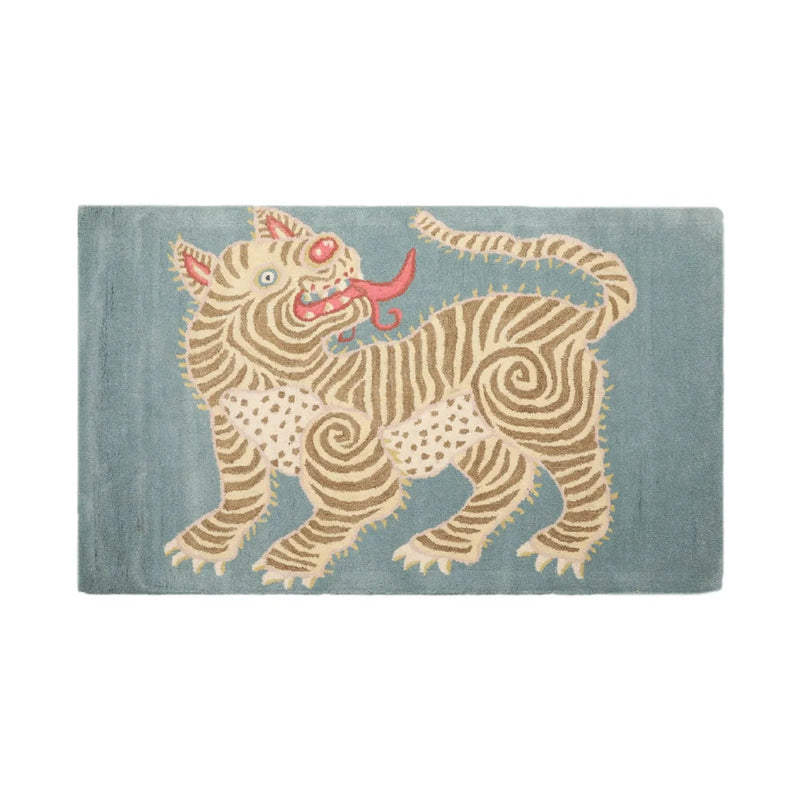 3x5 Aqua, Beige Hand Tufted Hand Made 100% Wool Chinese Lion Novelty Oriental Area Rug