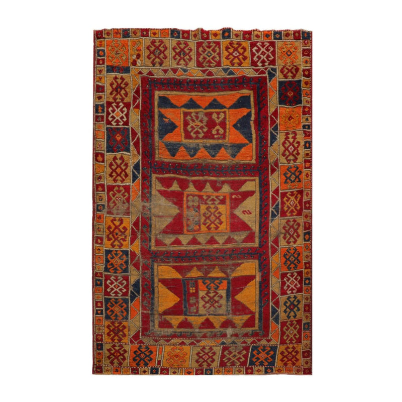 4'3" x 6'8" Authentic Antique Caucasian Kazak Hand Knotted Wool Area Rug Red