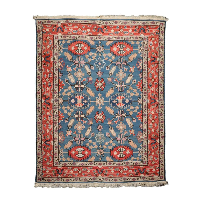 8' x 10' Authentic Turkish Kilim Hand Woven Wool Arts & Crafts Area Rug Blue