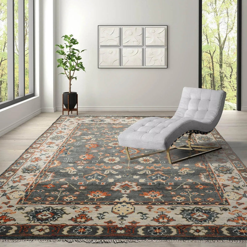 7' 11''x10' 1'' LoomBloom Muted Turkish Oushak Hand Knotted 100% Wool Traditional Area Rug Gray, Burnt Orange Color