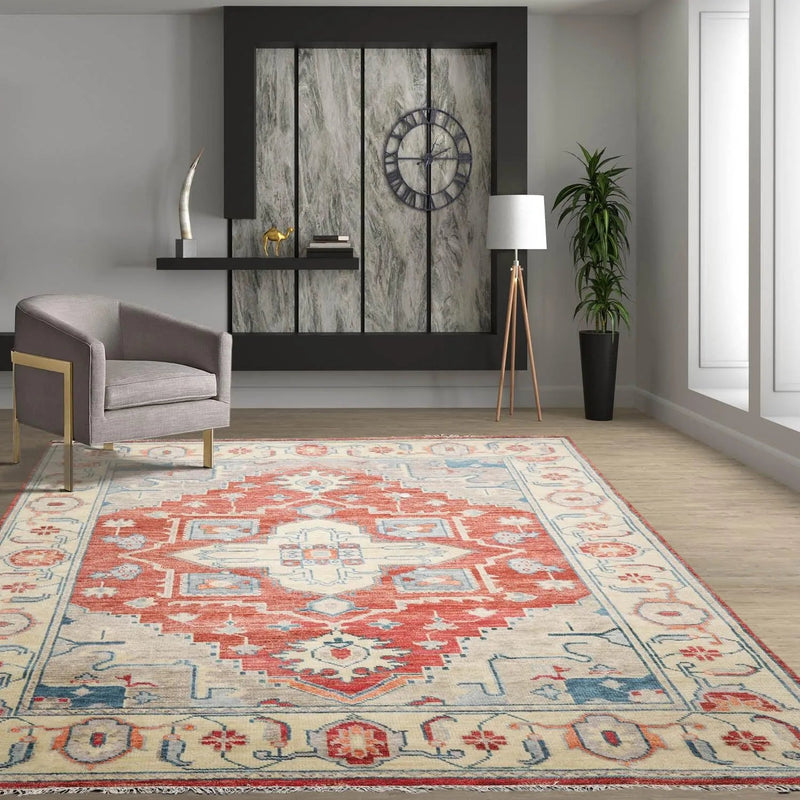 8' 1''x9' 11'' LoomBloom Muted Turkish Oushak Hand Knotted Wool Area Rug Rust, Beige Color