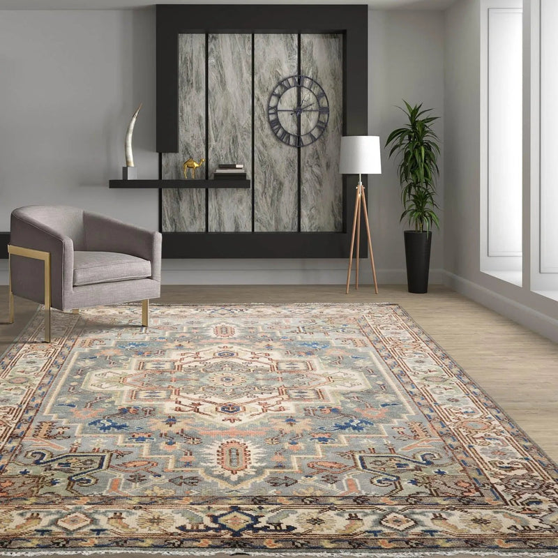 7' 11''x10' 1'' LoomBloom Muted Turkish Oushak Hand Knotted Wool Area Rug Gray, Blue Color