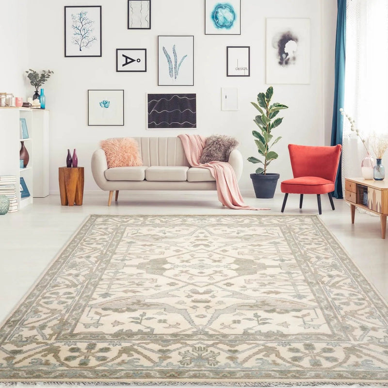 8' 2''x10' 2'' LoomBloom Muted Turkish Oushak Hand Knotted Wool Area Rug Ivory, Gray Color