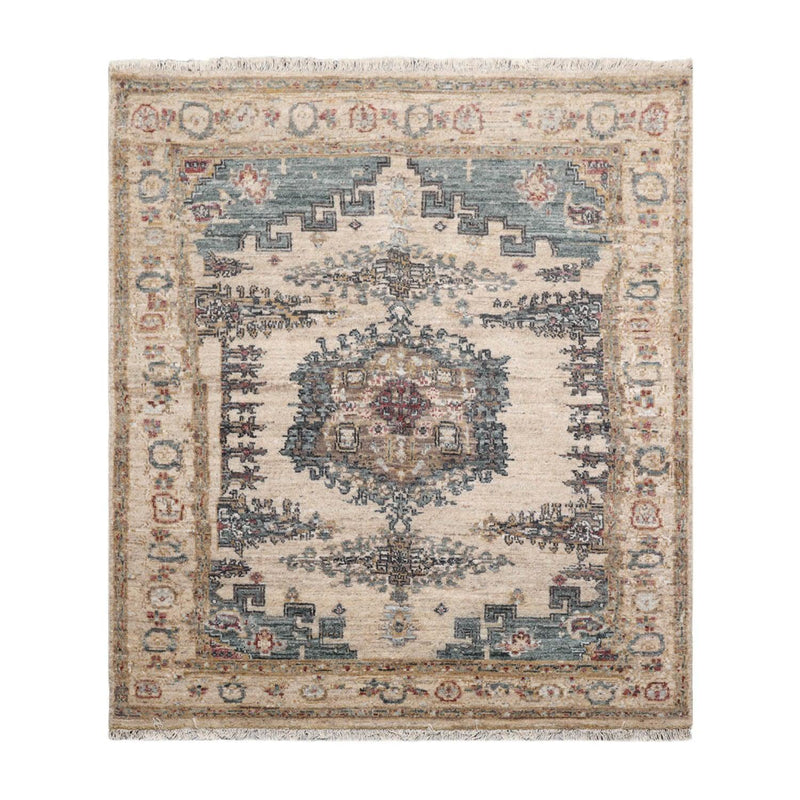 5'2"x6'1" Hand Knotted 100% Wool Muted Turkish Oushak Traditional Oriental Area Rug Beige, Blue Color