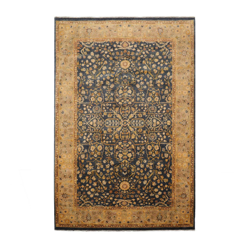 6' x 9'1" Hand Knotted 100% Wool Sarouk Traditional 250 KPSI Oriental Area Rug Champagne, Gold Color