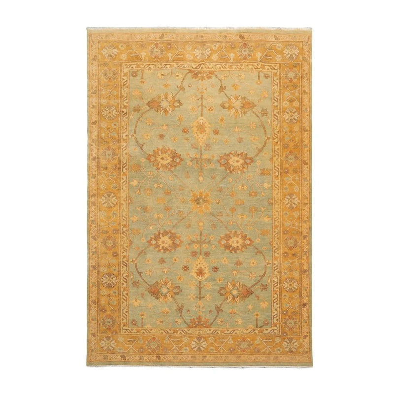 6' x 9' Hand Knotted Persian 100% Wool Agra Transitional Oriental Area Rug Mint, Caramel Color