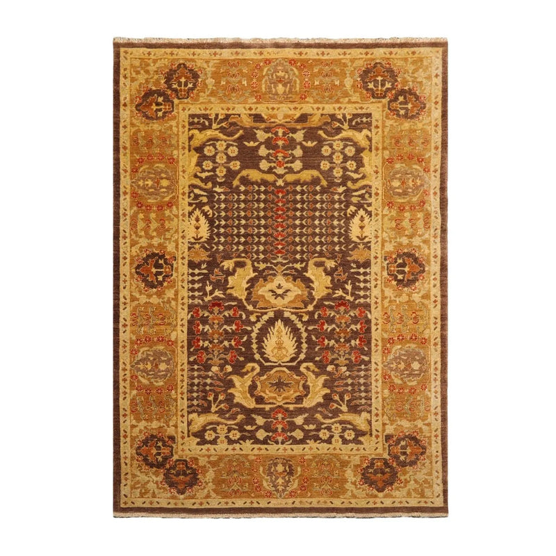6'2''x8'10'' Hand Knotted 100% Wool Chobi Peshawar Traditional Oriental Area Rug Brown, Gold Color