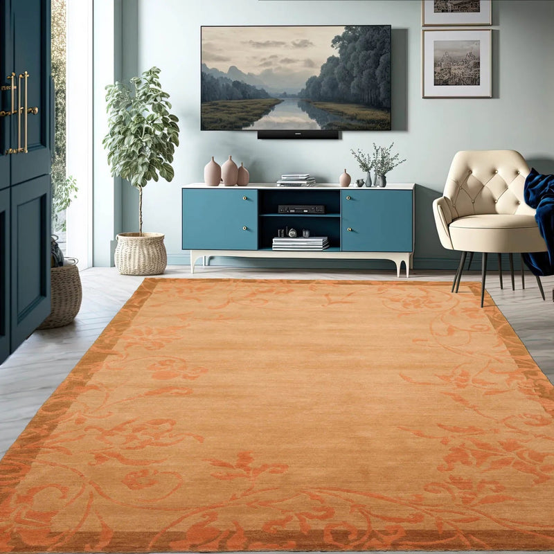 5'6''x8'6'' Hand Knotted Tibetan 100% Wool Tibetan Traditional Oriental Area Rug maple, Pale Peach Color