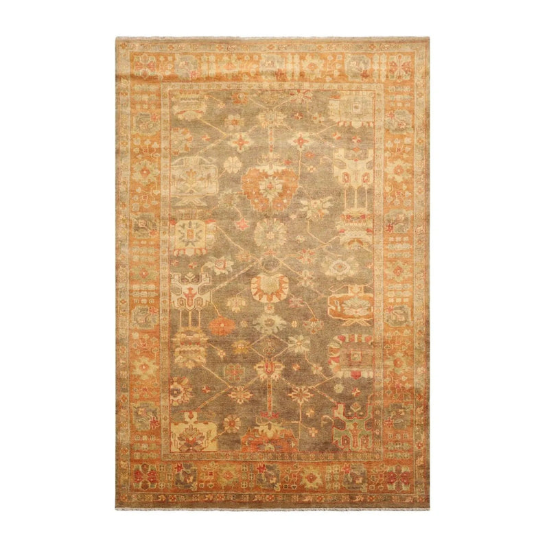 6'x9' Hand Knotted Oushak 100% Wool Oushak Traditional Oriental Area Rug Gray, Teracotta Color