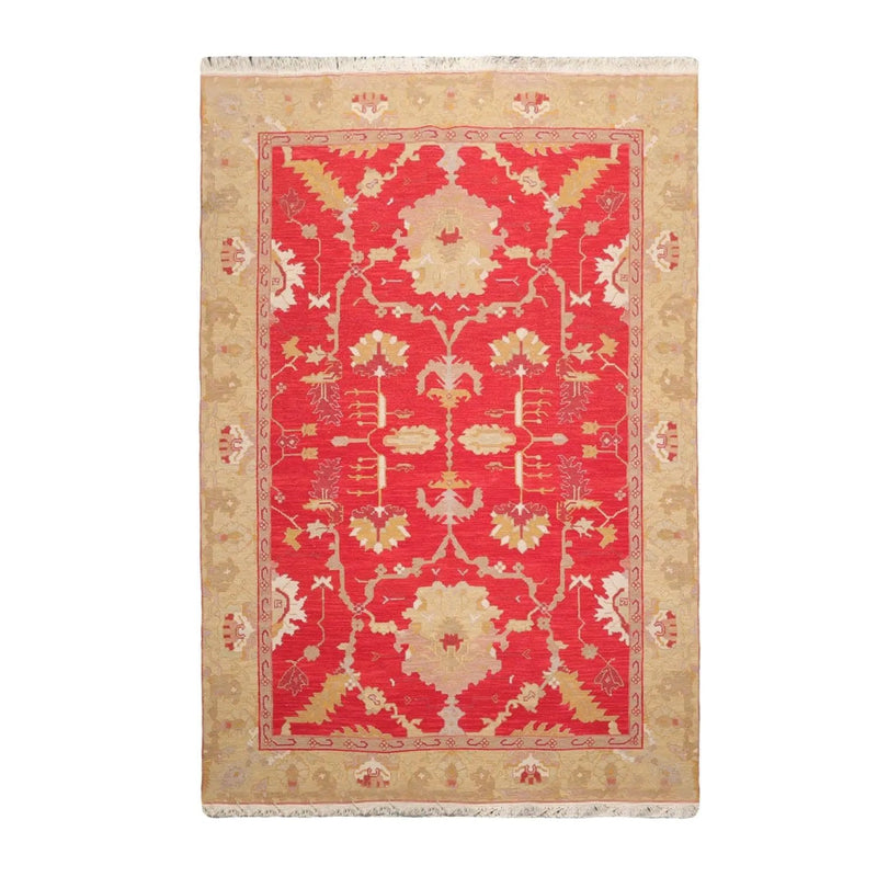 5'10''x8'10'' Hand Knotted Soumak 100% Wool Soumak Traditional Oriental Area Rug Chinese red, Gold Color