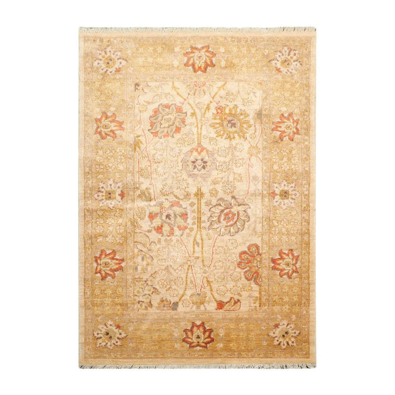 4'2''x6' Hand Knotted 100% Wool Peshawar Traditional Oriental Area Rug Beige, Gold Color