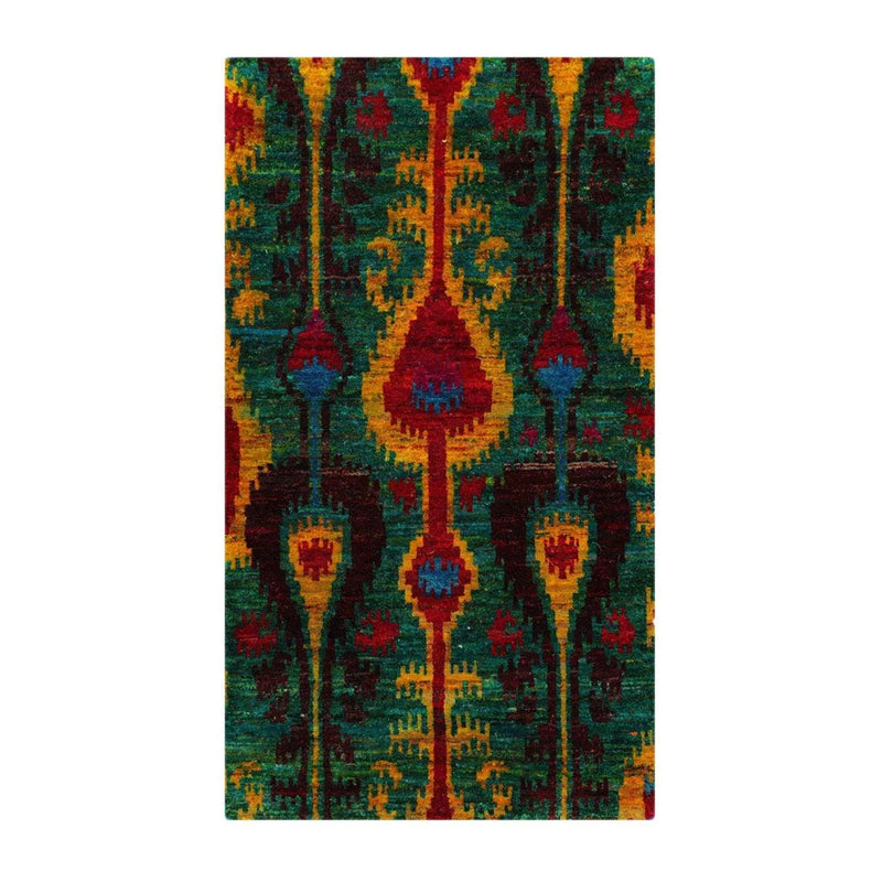 3x5 Green, Red Hand Knotted 100% Silk Tibetan Traditional Oriental Area Rug