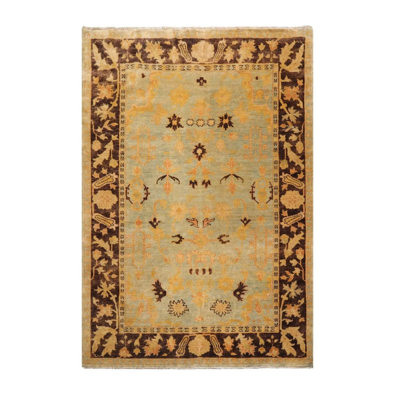 6'1''x9'1'' Hand Knotted Oushak 100% Wool Oushak Traditional Oriental Area Rug Pale Aqua, Chocolate Color