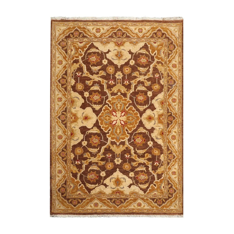 6'1''x9'3'' Hand Knotted 100% Wool Peshawar Traditional Oriental Area Rug Brown, Beige Color