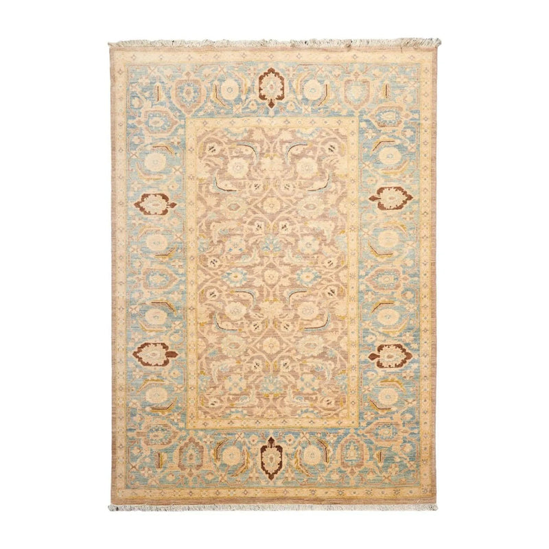 6'x8'9'' Hand Knotted 100% Wool Peshawar Traditional Oriental Area Rug Taupe, Aqua Color