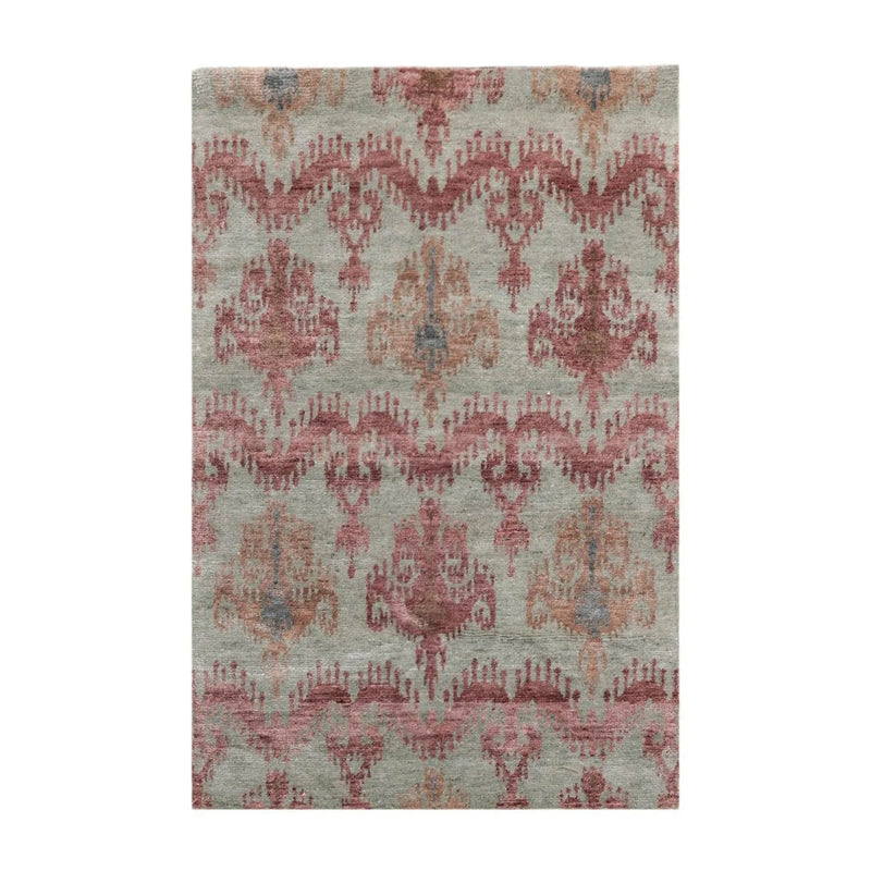 3'9''x5'9'' Hand Knotted Tibetan Wool and Bamboo Tibetan Traditional Oriental Area Rug Gray, Aubergine Color