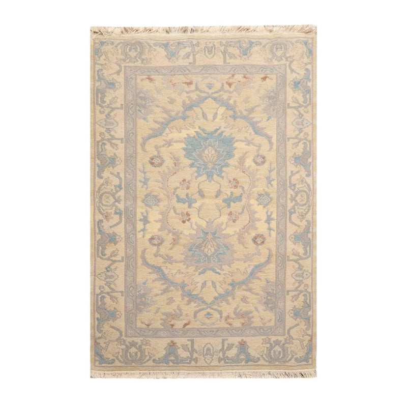 3'7''x5'8'' Hand Knotted Soumak 100% Wool Soumak Traditional Oriental Area Rug Beige, Aqua Color