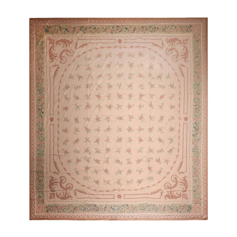 16'3''x18'6'' Hand Knotted Needlepoint 100% Wool French Aubusson Traditional Oriental Area Rug Blush, Peach Color