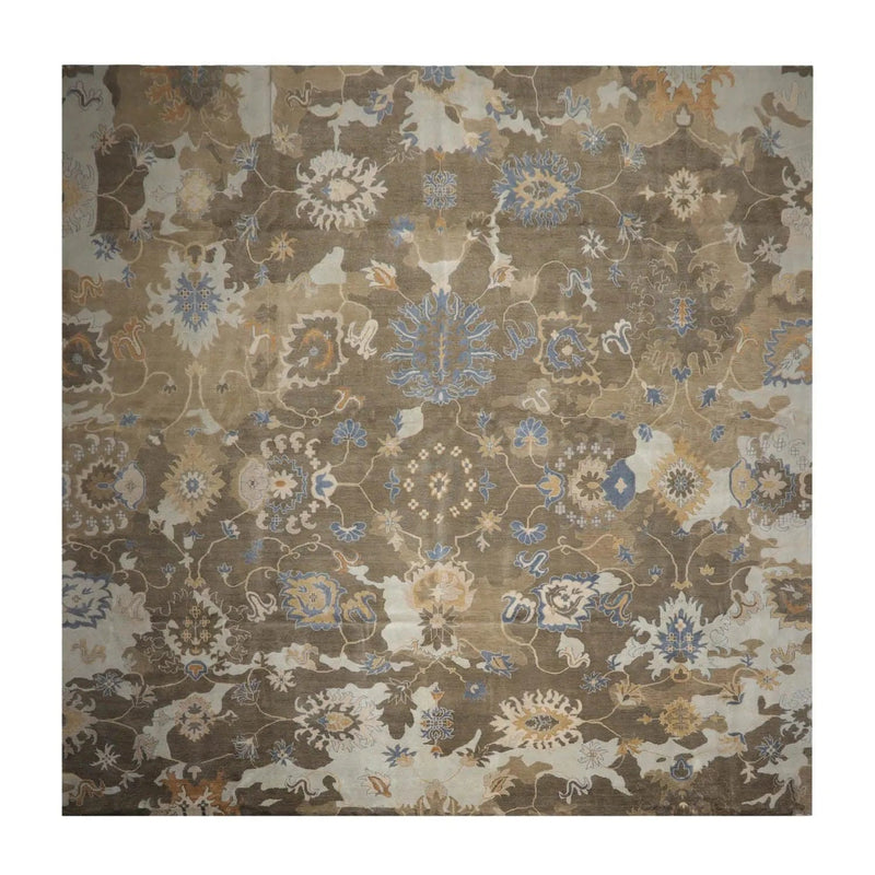 15'8''x15'9'' Hand Knotted Tibetan 100% Wool Oushak Transitional Oriental Area Rug Grayish Brown,Tan Color