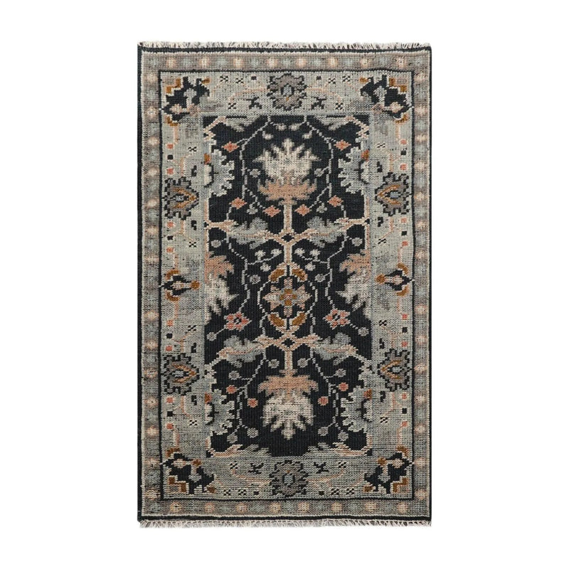 3'x5' Hand Knotted Turkish Oushak  100% Wool  Traditional  Oriental Area Rug Midnight Blue
,Gray Color