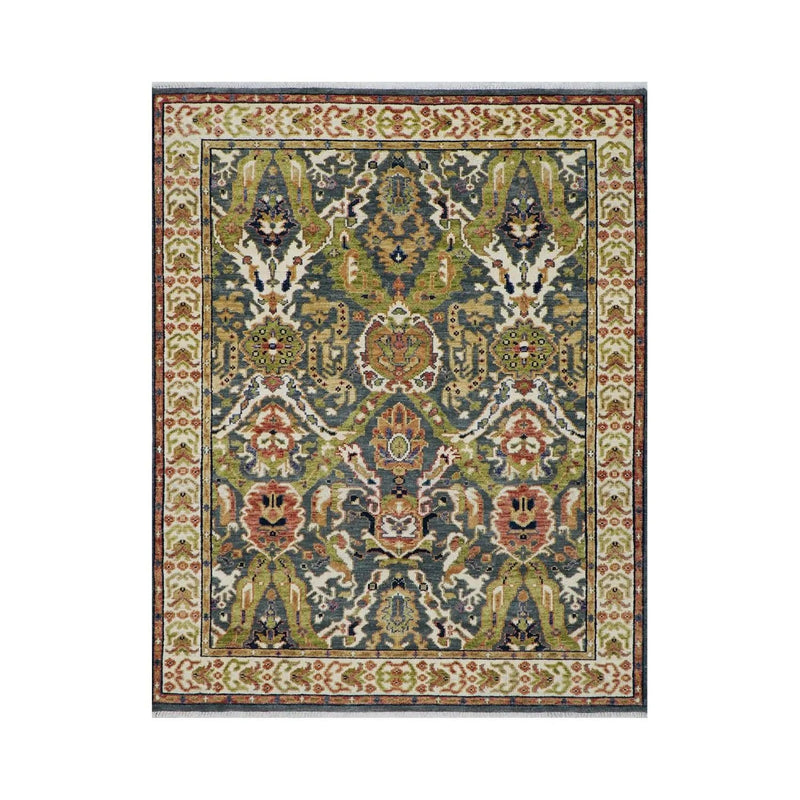 8' 2''x10' 2'' Hand Knotted LoomBloom Muted Turkish Oushak 100% Wool Transitional Oriental Area Rug Grayish Blue, Lime Color