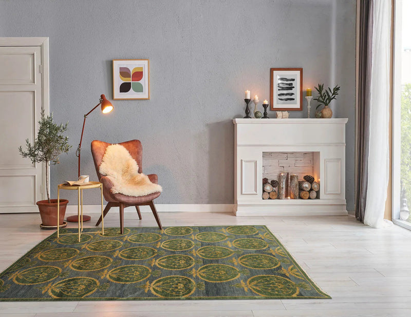 5x7 Hand Knotted Tibetan 100% Wool Michaelian & Kohlberg Traditional Oriental Area Rug Blue, Green Color