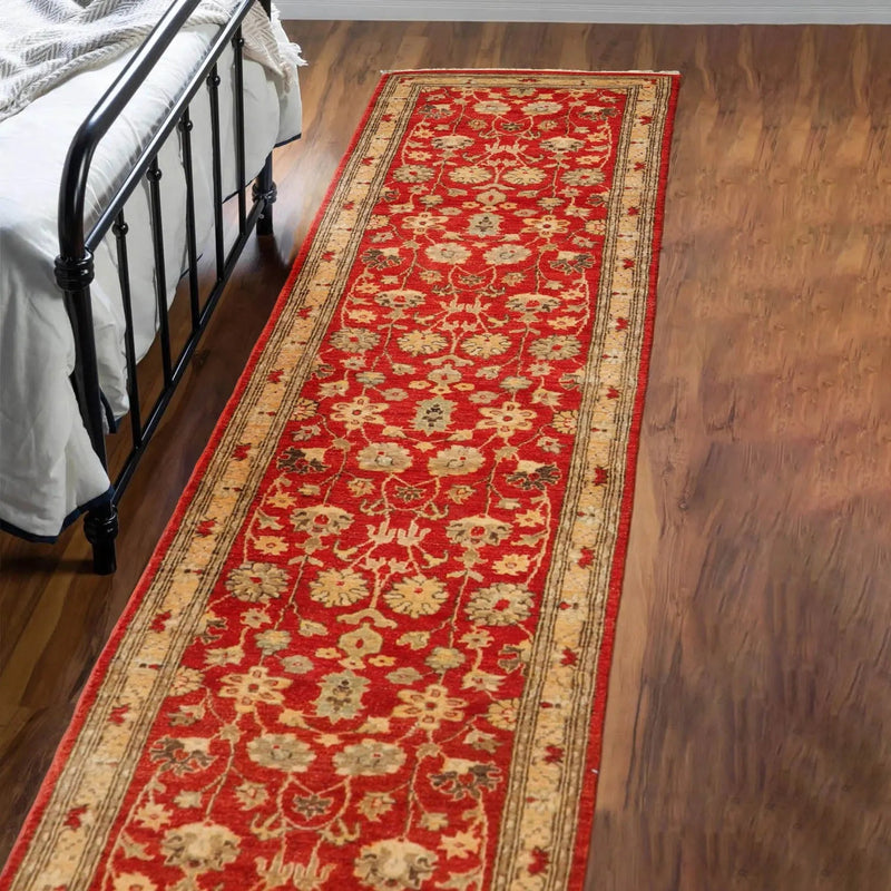 2'6''x12'7'' Red, Beige Hand Knotted 100% Wool Chobi Peshawar Traditional Oriental Area Rug Runner