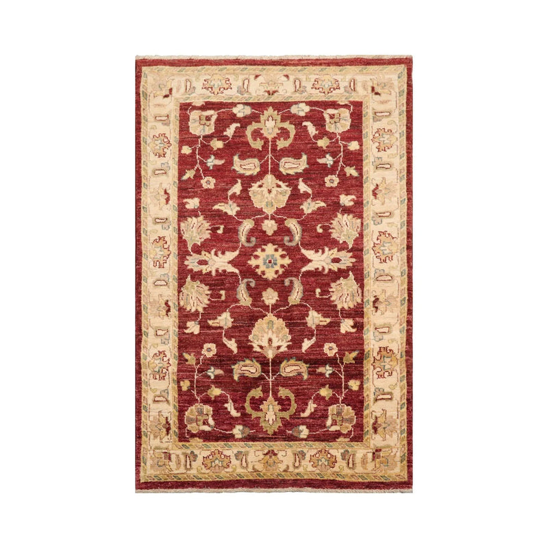 3'2''x5'1'' Chocolate, Beige Hand Knotted 100% Wool Chobi Peshawar Traditional Oriental Area Rug