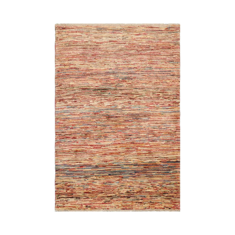 4'x5'11'' Beige, Blue Hand Knotted 100% Wool Peshawar Modern & Contemporary Oriental Area Rug
