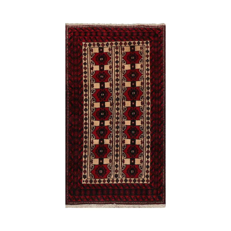 3'3''x5'10'' Red, Charcoal Hand Knotted 100% Wool Traditional Oriental Area Rug