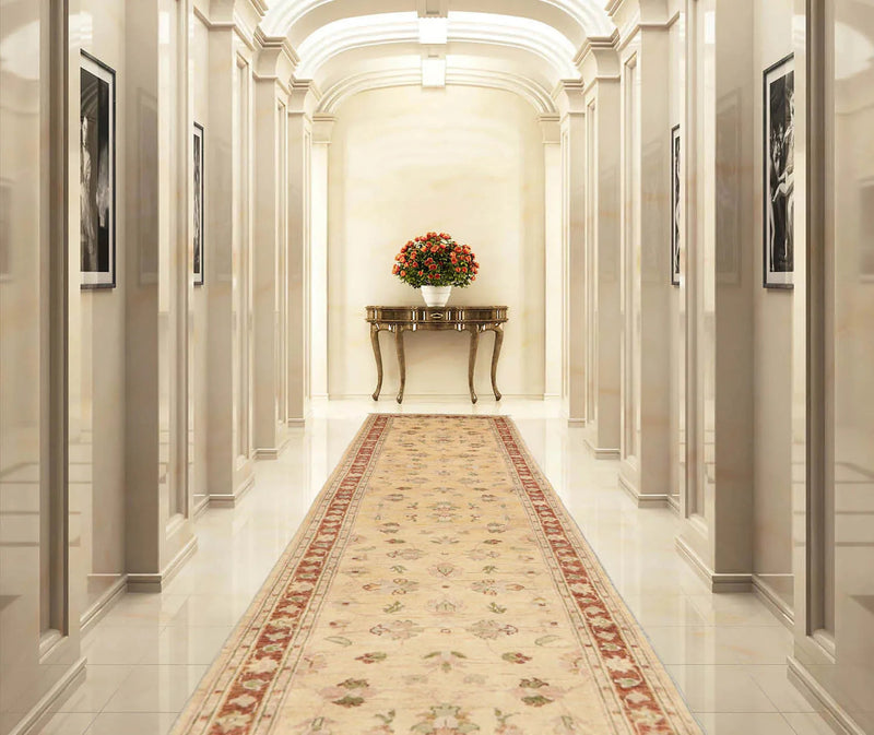 2'6''x10'6'' Beige, Rust Hand Knotted 100% Wool Chobi Peshawar Traditional Oriental Area Rug Runner