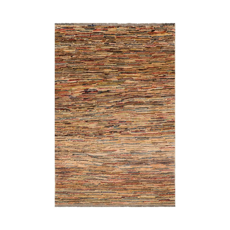 3'2''x4'10'' Beige, Blue Hand Knotted 100% Wool Peshawar Modern & Contemporary Oriental Area Rug